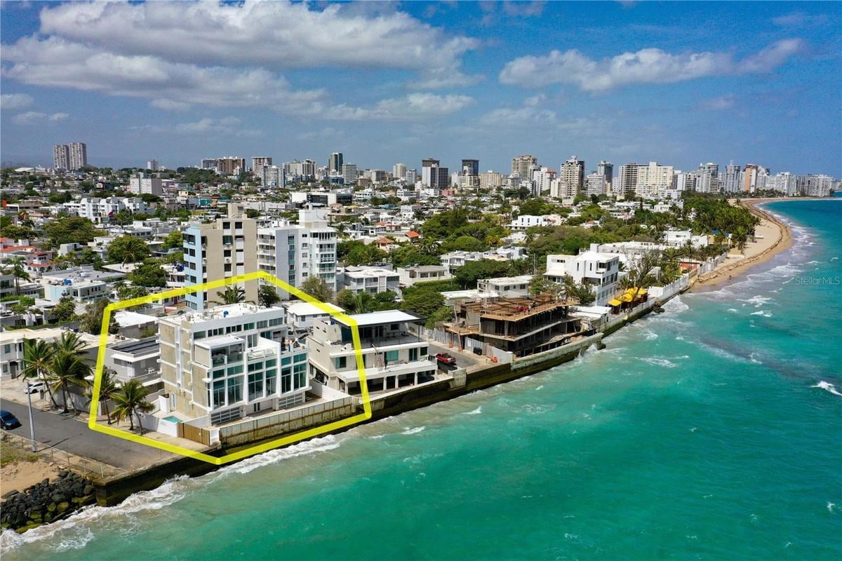 Aerial view of beachfront residence at 2 Rampla del Almirante Unit A in Ocean Park