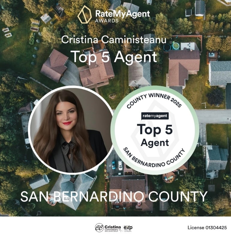 Cristina Caministeanu Wins RateMyAgent’s Redlands Agent of the Year Award 2025 & San Bernardino County Top 5 Agent 2025