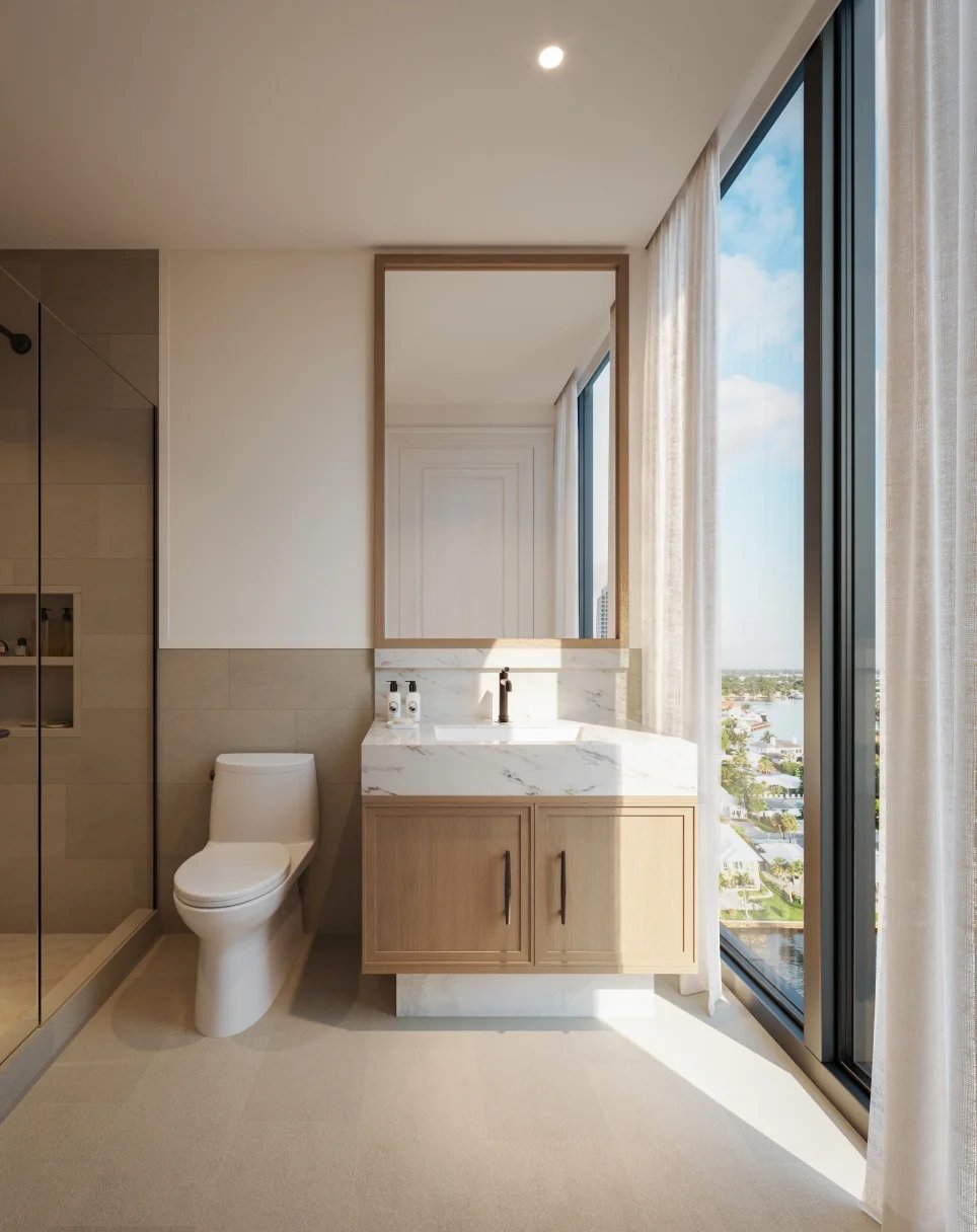 The Ritz-Carlton Residences Fort Lauderdale Beach secondary bathroom rendering.