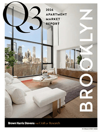 Q3 2026 Brooklyn Apartment Market Report cover with a city-view living room.