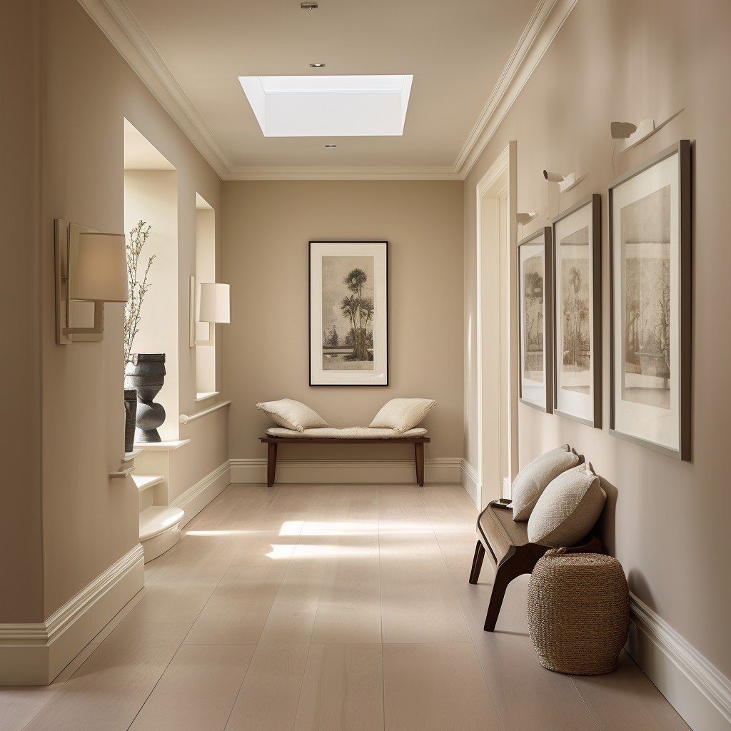 Light-filled home hallway with neutral tones, clean lines, and structured design