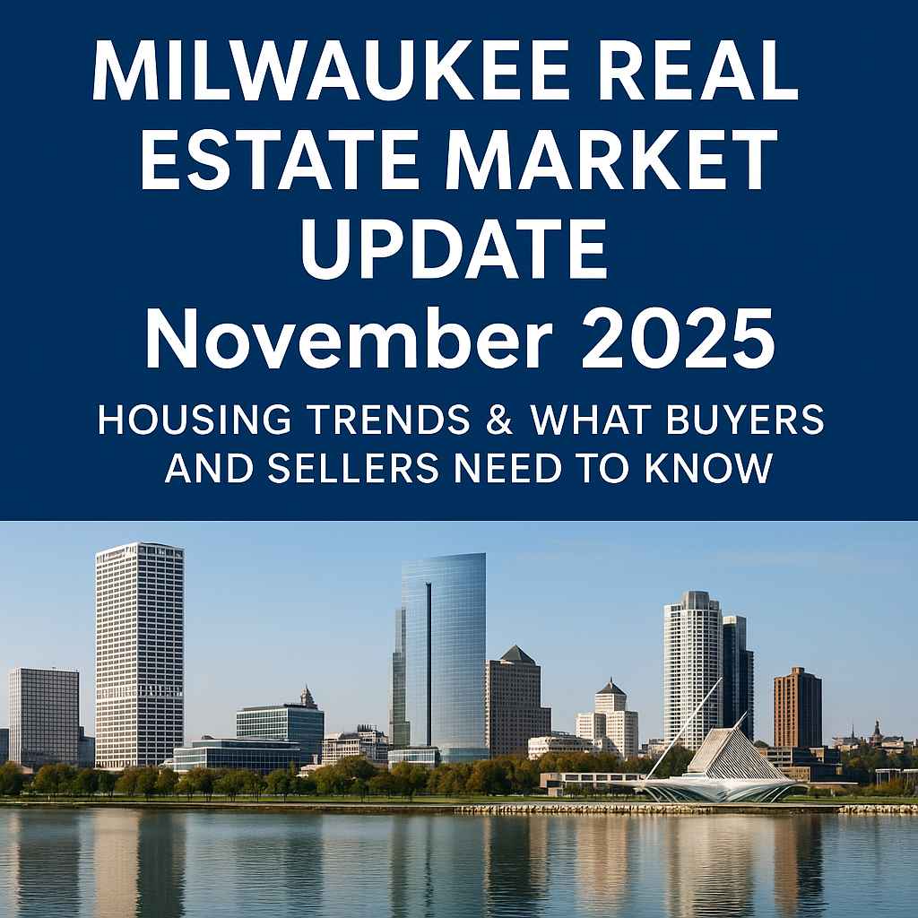 Milwaukee skyline with text that reads ‘Milwaukee Real Estate Market Update November 2025 – Housing Trends & What Buyers and Sellers Need to Know.