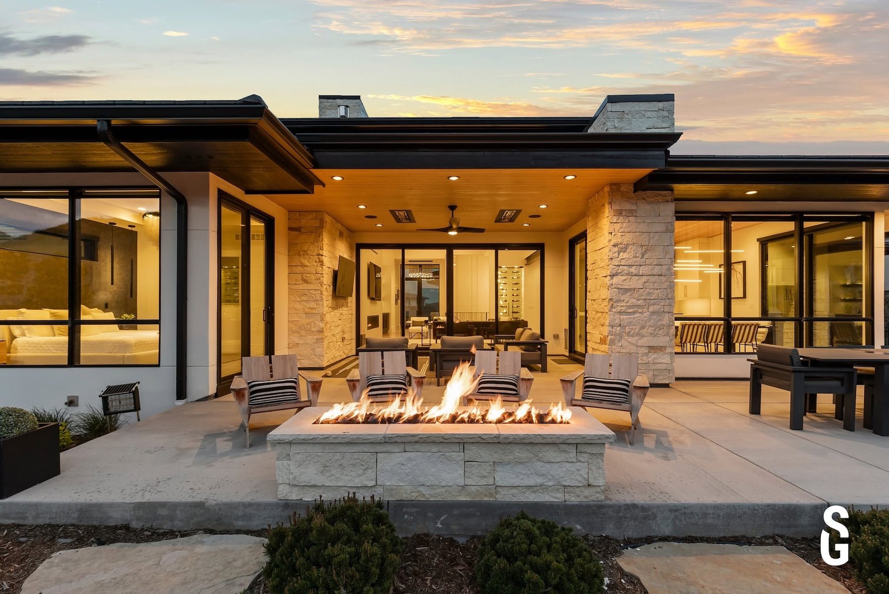 Luxury outdoor living space with covered patio and mountain views in Denver, Colorado