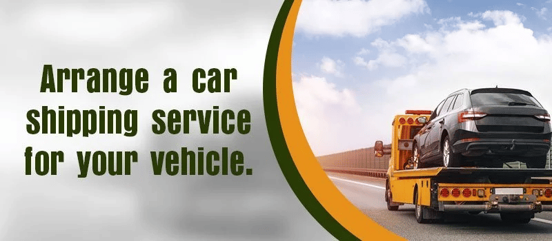 Arrange a car shipping service for your vehicle; a flatbed truck carries a black SUV.