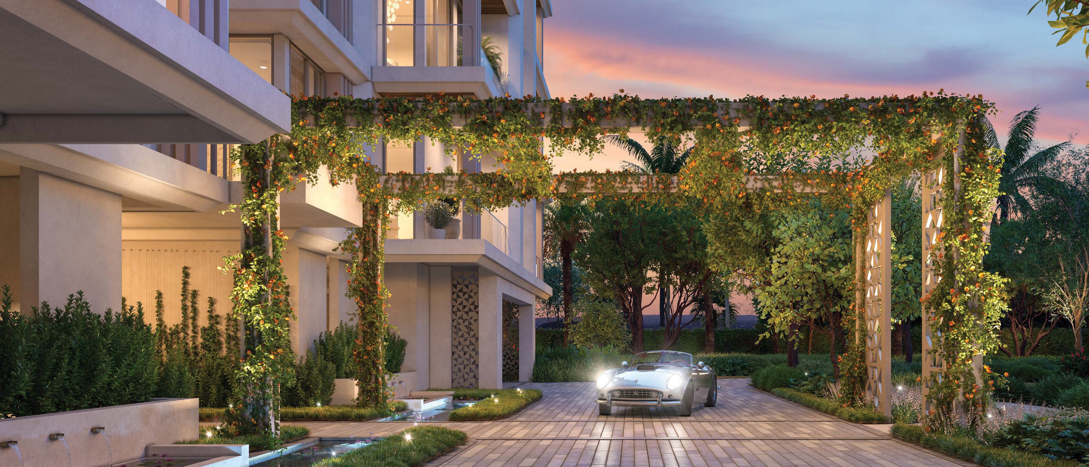 Rendering of the arrival drive and porte-cochère at Olana Naples Residences