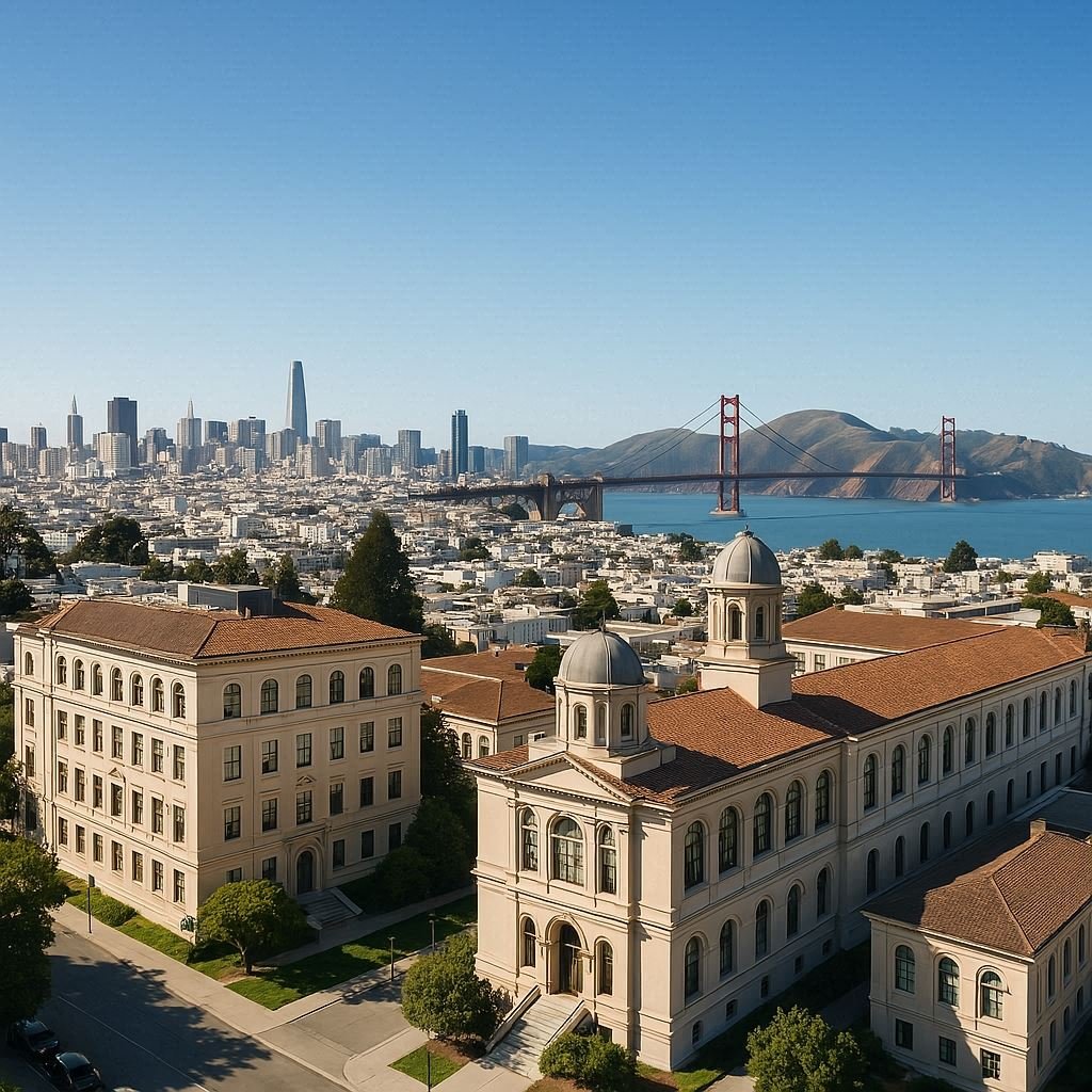 San Francisco cityscape with prestigious educational buildings for relocating families
