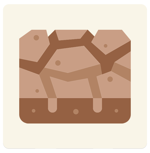 Stylized layered soil with scattered stones and rounded drips.