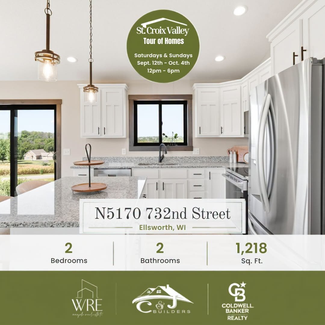 St. Croix Valley Tour of Homes flyer featuring N5170 732nd Street, a two-bedroom, two-bathroom home in Ellsworth.