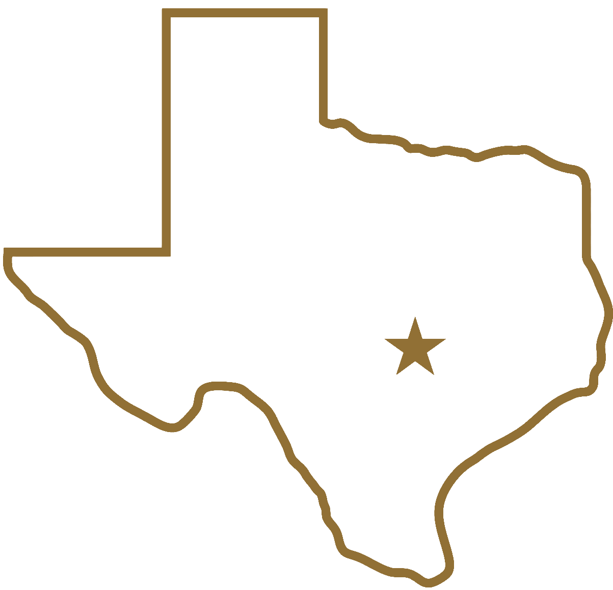 Texas state outline with a star marking Austin.