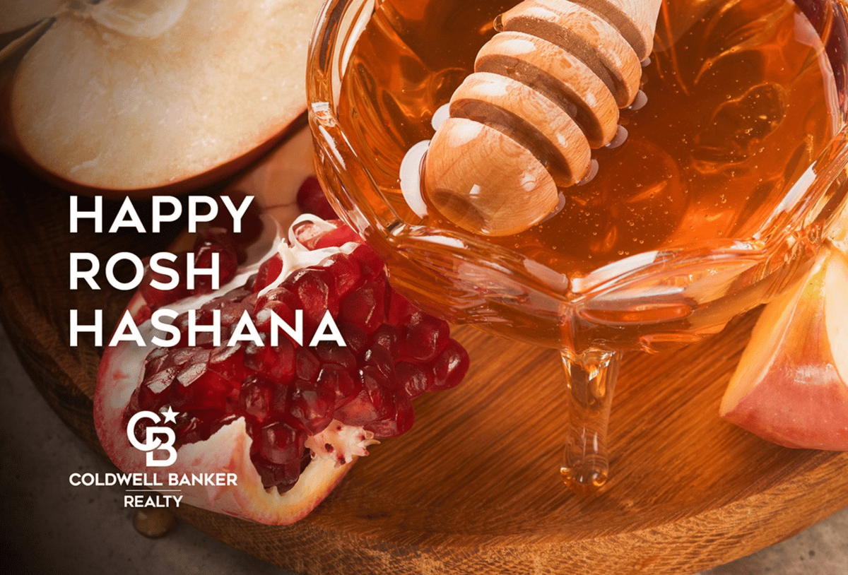 Honey, apples, and pomegranate celebrating Rosh Hashana with Coldwell Banker Realty Fairfield County Connecticut. 