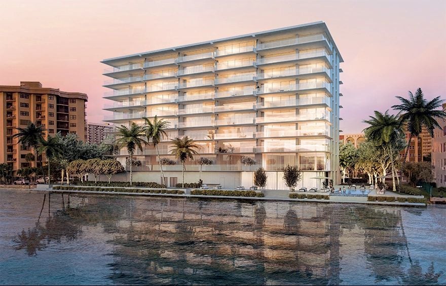 Rendering of waterfront exterior at Entourage in the Sun in Pompano Beach.