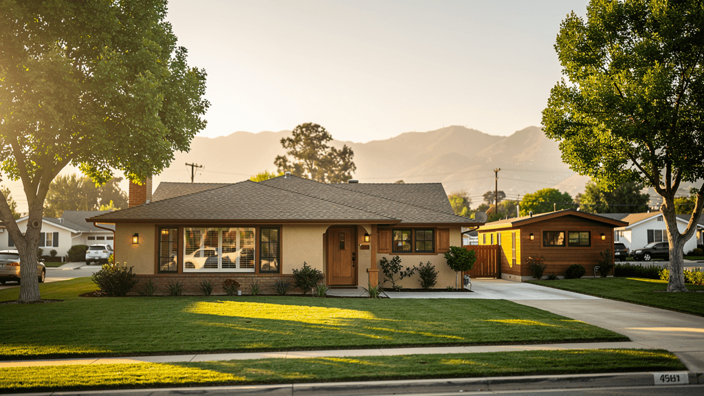 San Fernando Valley single-family home with detached ADU in backyard at golden hour, illustrating California's 2026 ADU law changes