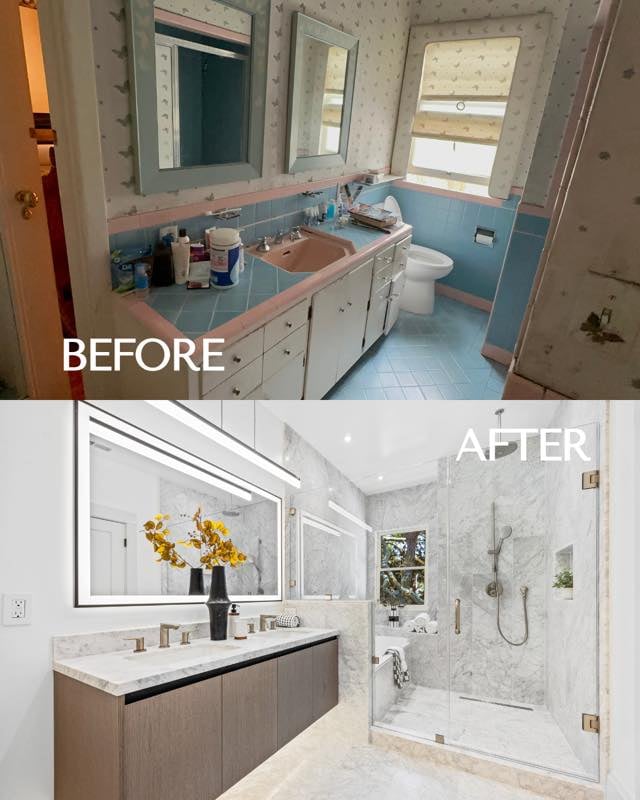 Primary bathroom · Before (top) / After (bottom)