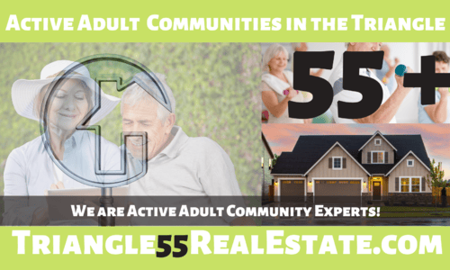 Promotional banner for Triangle 55 Real Estate and active adult communities in the Triangle.