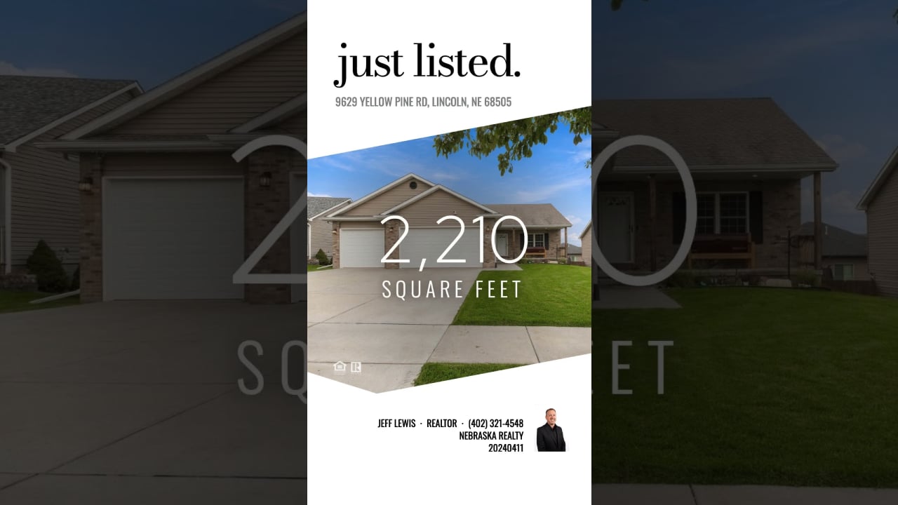 Just-listed flyer for a 2,210-square-foot home at 9629 Yellow Pine Road in Lincoln, Nebraska.