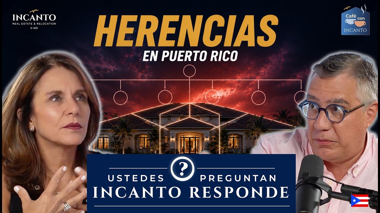 Herencias en Puerto Rico: Incanto responde preguntas, with two presenters and a house.