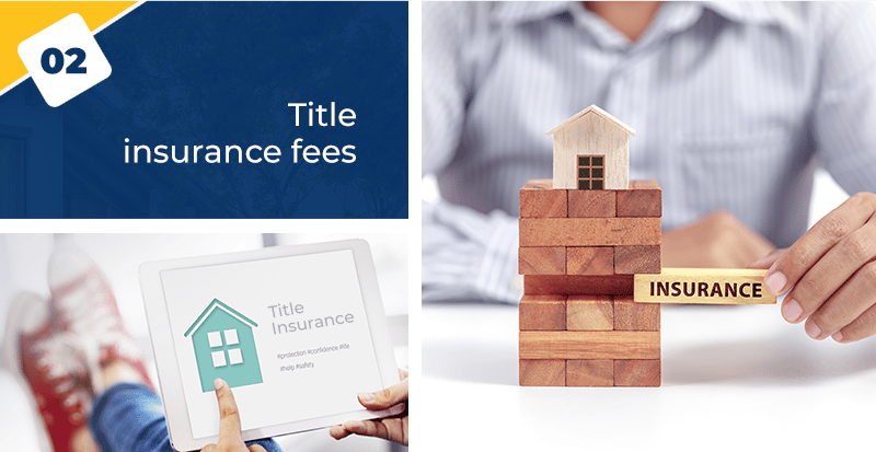 Title insurance fees, illustrated with a small house on stacked bricks and an insurance label.