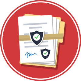 Mortgage documents with checkmarked shields