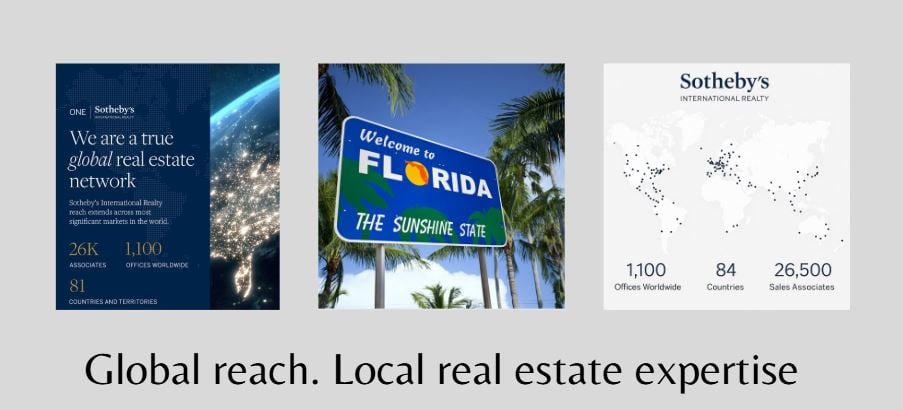 Map of Sotheby’s International Realty global offices and relocation network, highlighting Florida expertise