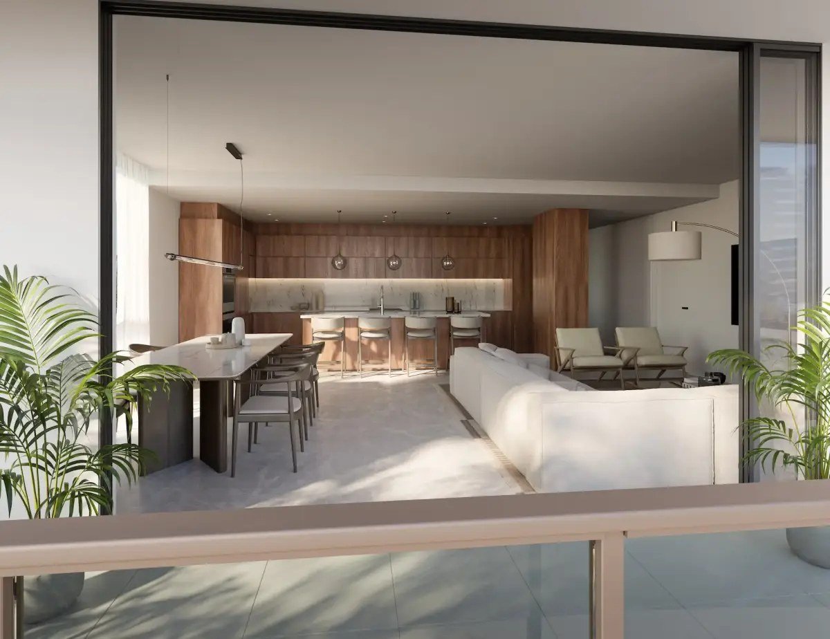 The Lincoln residence balcony rendering in Coconut Grove, Miami.