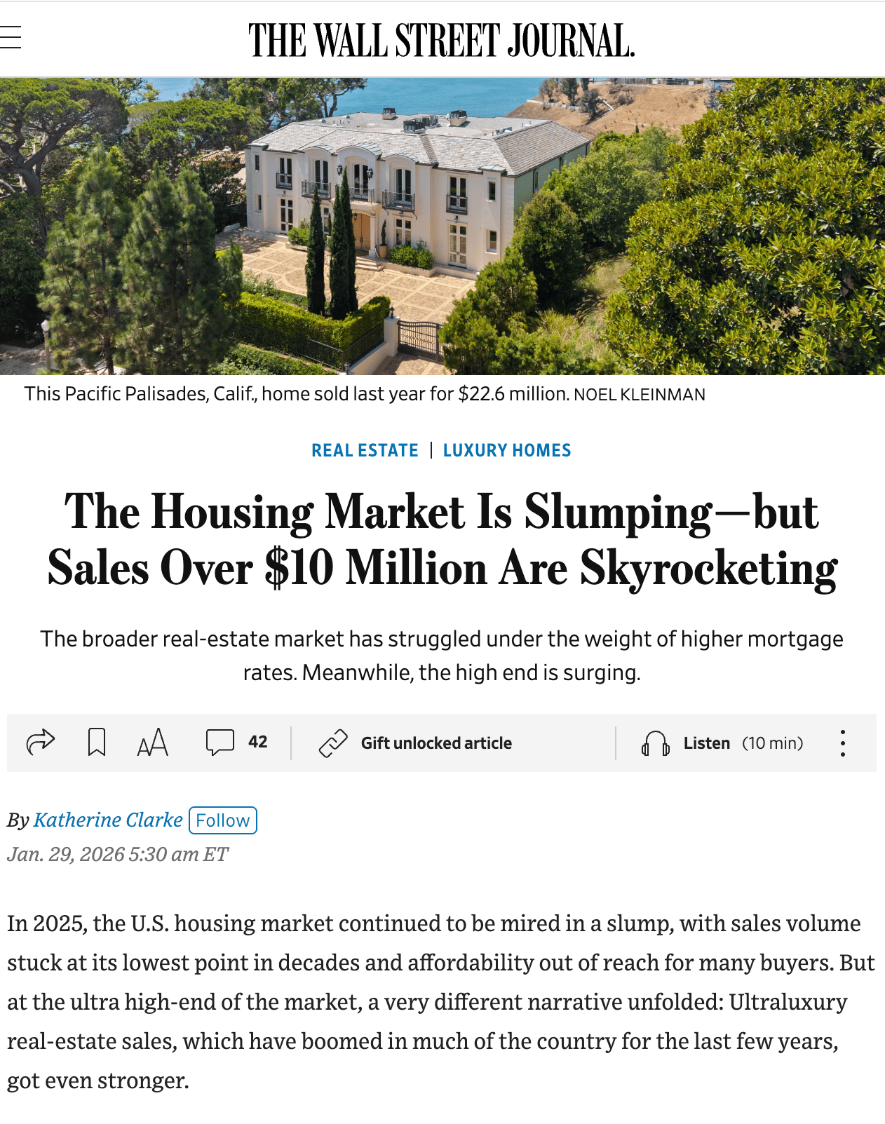 The Houseing Market is slumping - but Sales over $10Million are Skyrocketing 