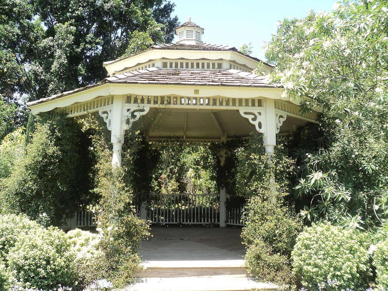 Gazebo near the Hugo Reid Adobe at the Los Angeles County Arboretum in Arcadia, photographed July 2012