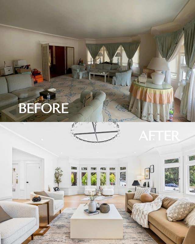 Family room · Before (top) / After (bottom)