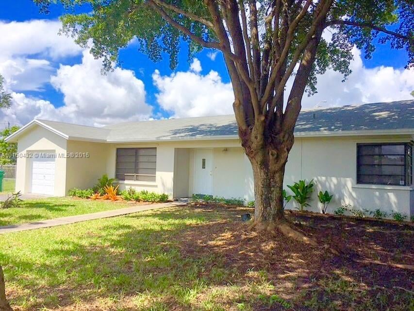 Single-story house behind a large shade tree, with a front lawn and walkway.