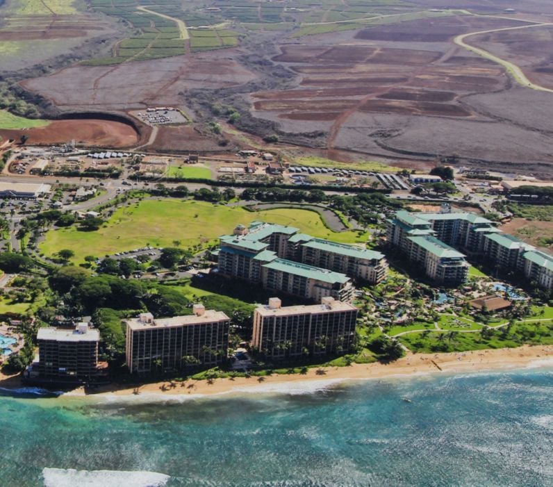 aerial image of honua kai and mahana in west maui 