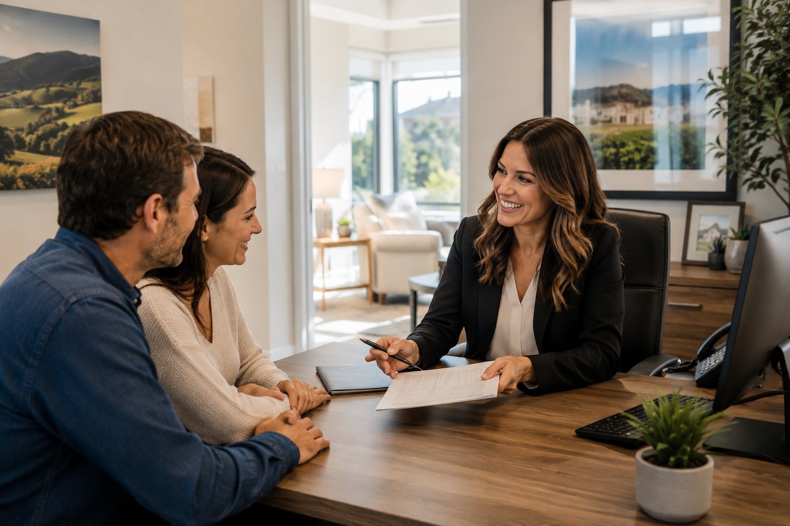 Mortgage underwriter reviewing loan approval documentation