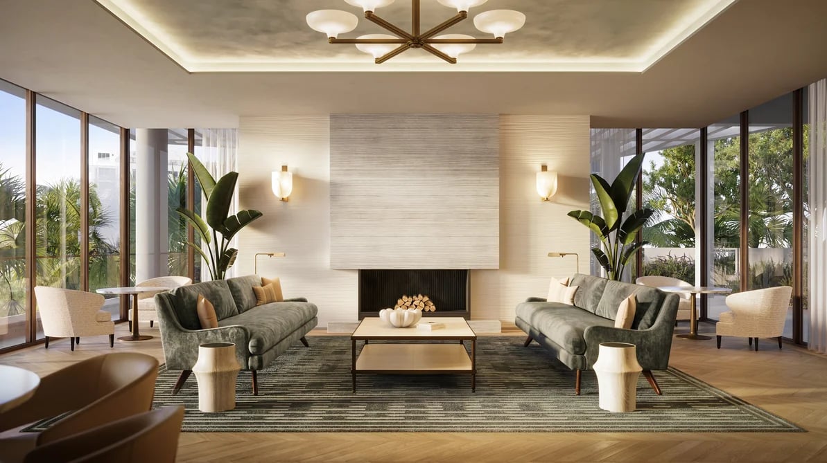 The Ritz-Carlton Residences Fort Lauderdale Beach residents lounge seating rendering.