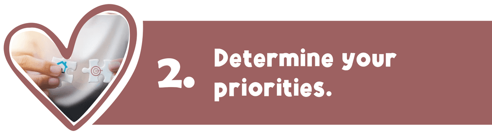Step 2: Determine your priorities; heart-shaped photo of hands holding puzzle pieces.