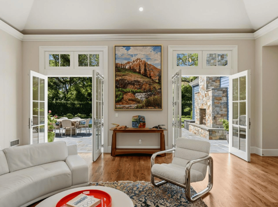 Stylish double door patio access in a luxury home listed in Atherton California