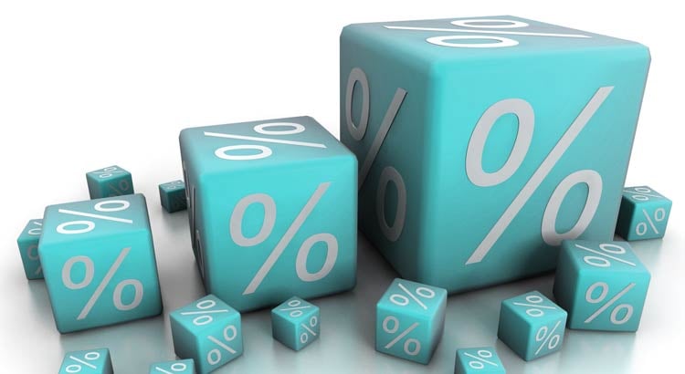 Turquoise cubes marked with percent symbols represent mortgage interest rates.