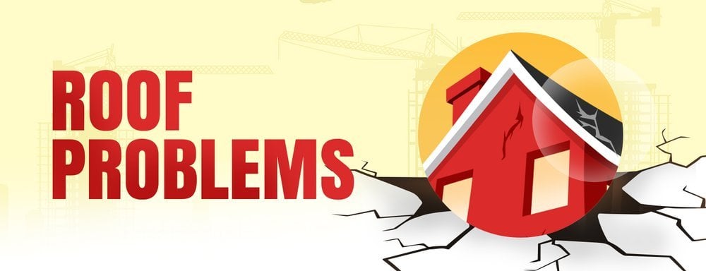 Roof problems graphic showing a cracked red house and broken ground.