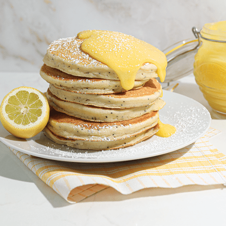 Lemon Poppy Seed & Ricotta Pancakes with Lemon Curd
