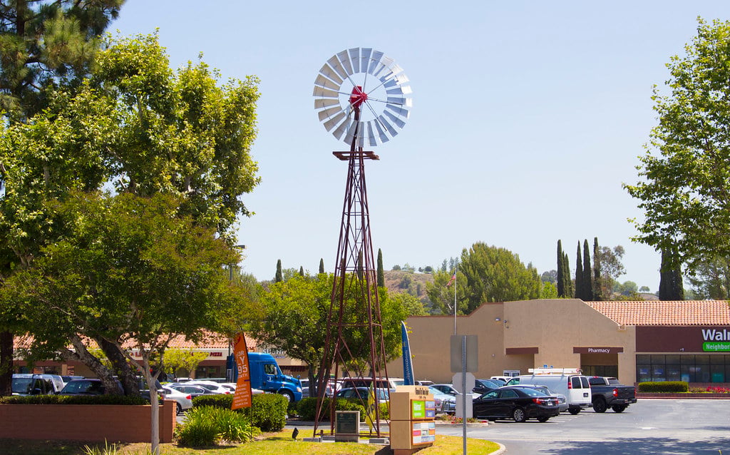 Windmill beside neighborhood shopping in Diamond Bar