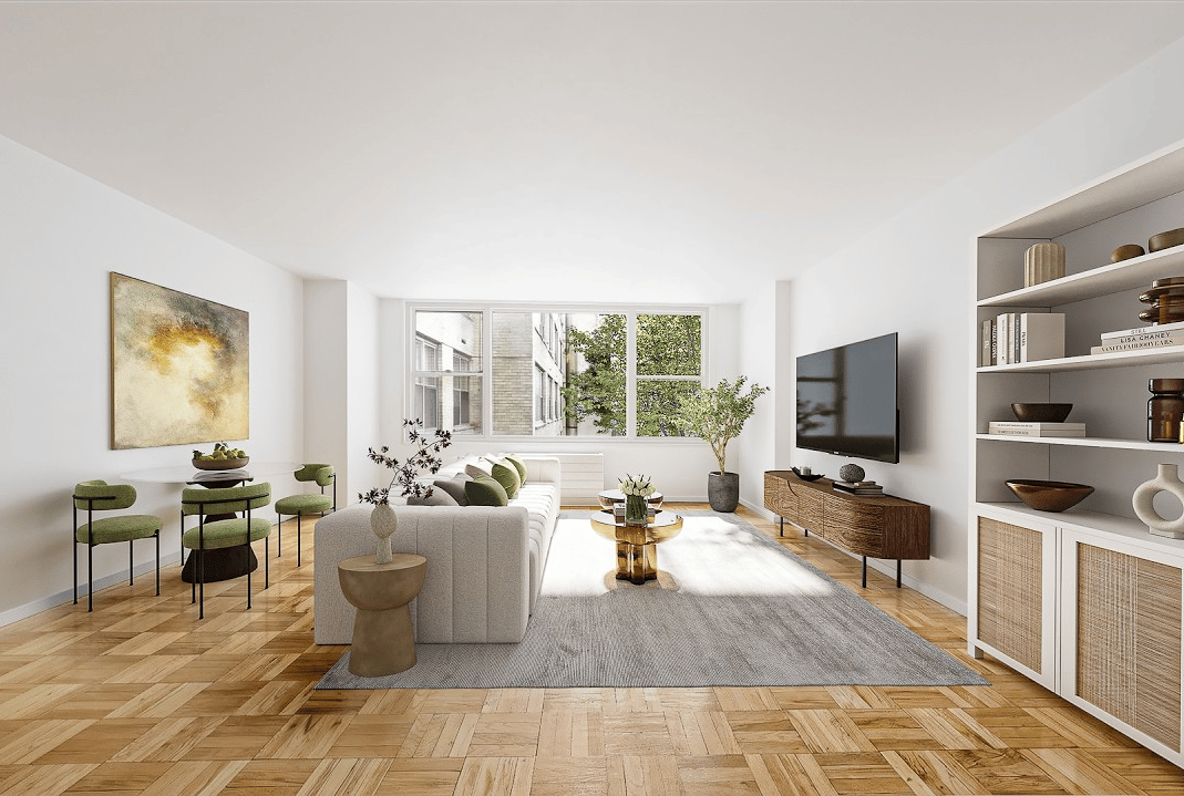 A genuinely spacious one-bedroom—no alcove conversion, just true, well-defined living space.