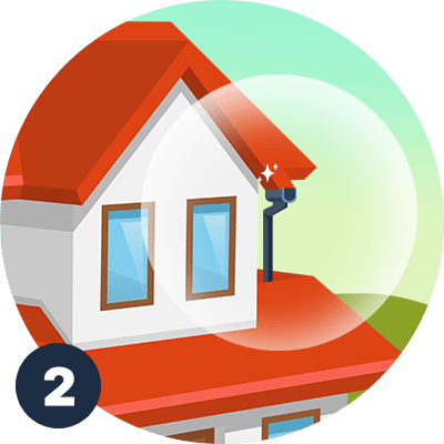 Illustrated house with sparkles by the chimney, labeled 2.