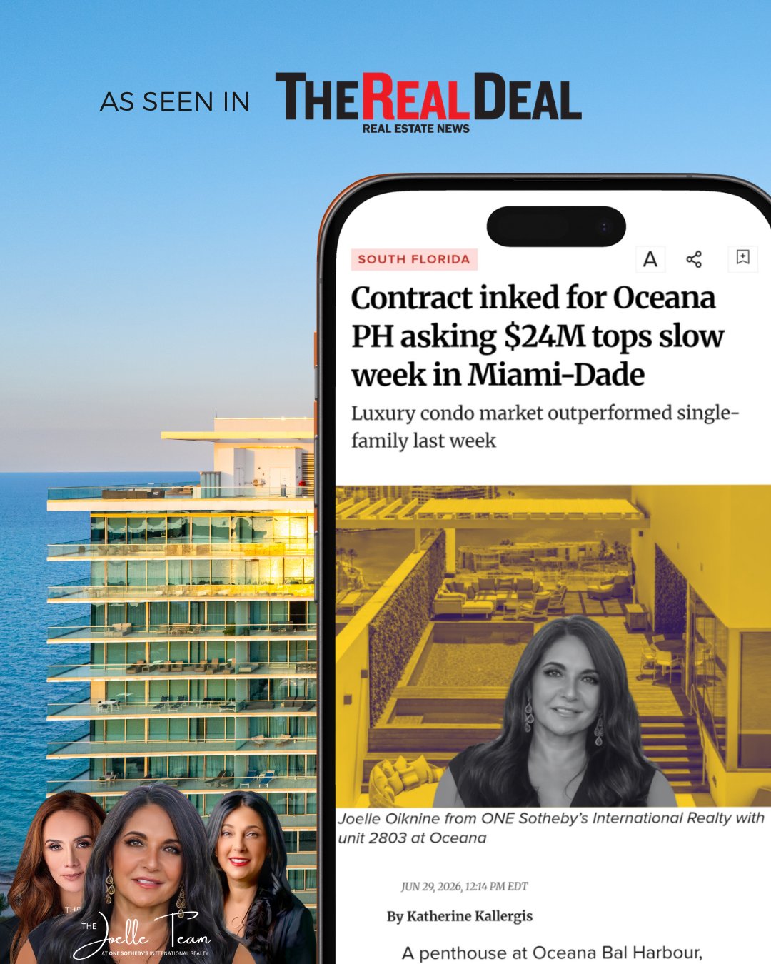 Featured in The Real Deal: Under Contract Oceana Bal Harbour, Upper Penthouse 2803