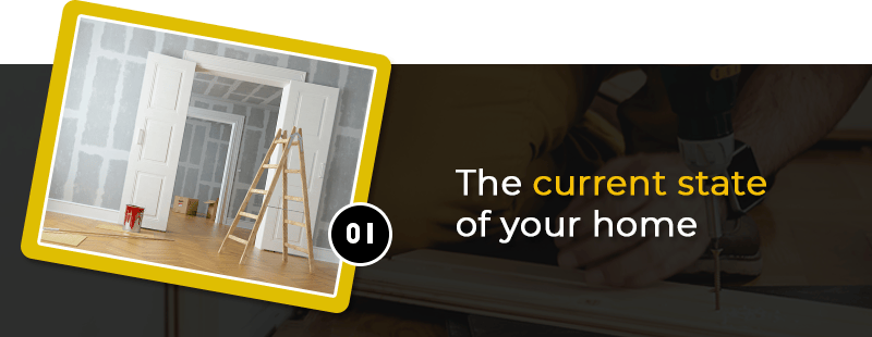Renovation graphic introducing the current state of your home, with an unfinished room and ladder.