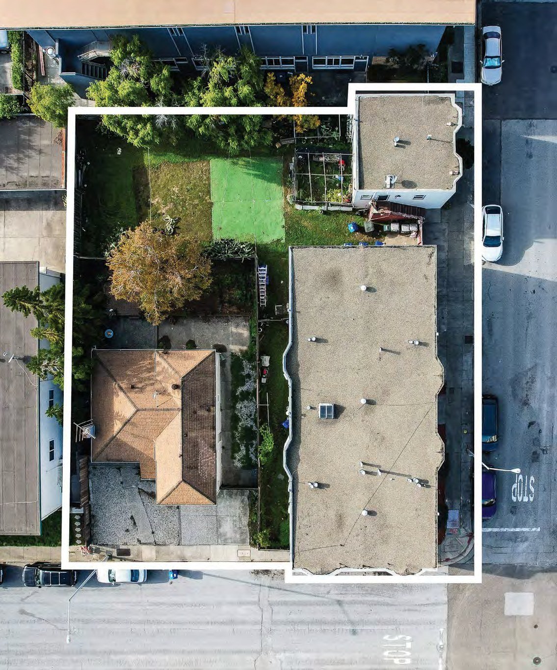 Overhead view of the two parcels at 75 Broadway and 105 Chadbourne Avenue, Millbrae