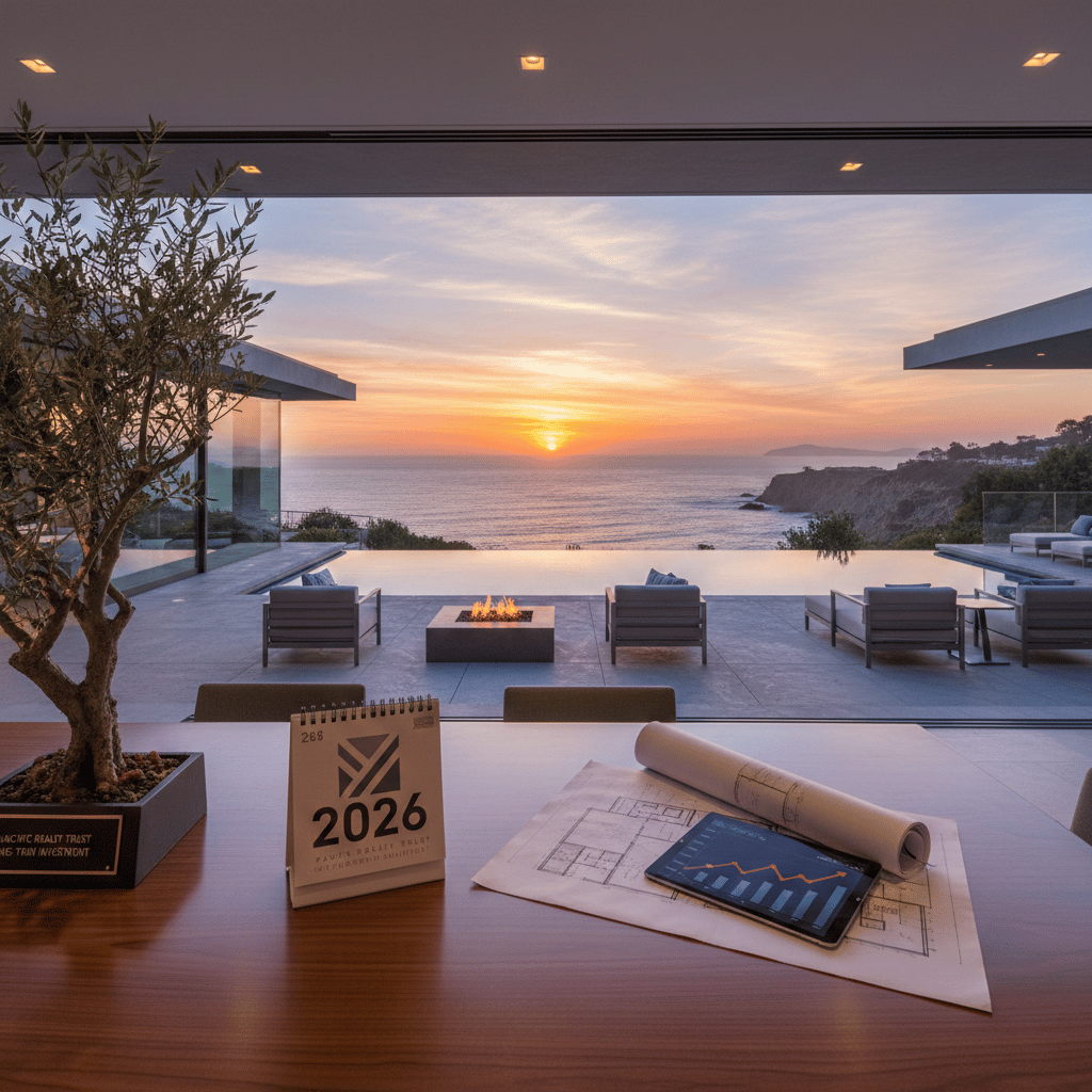 A panoramic view of the Pacific Ocean from a luxury home in Rancho Palos Verdes, symbolizing long-term real estate investment in 2026.