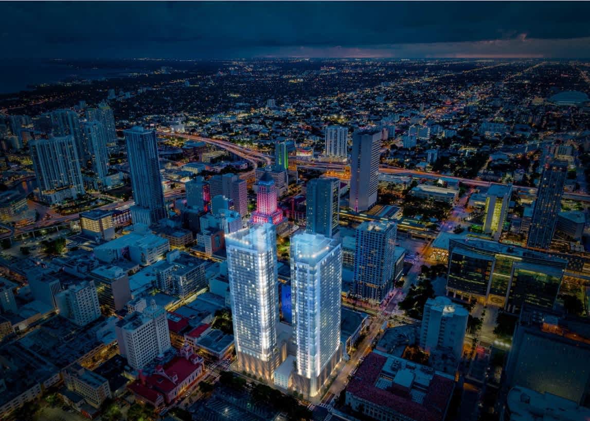 July 2024 - First Glass Installed at 448-Foot Tower Under Construction in Downtown Miami