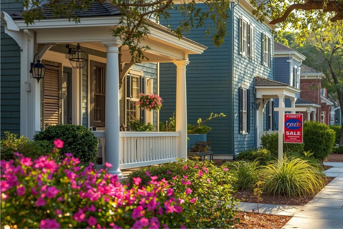 A row of homes with one for sale, an example of Hilton Head real estate trends for 2026