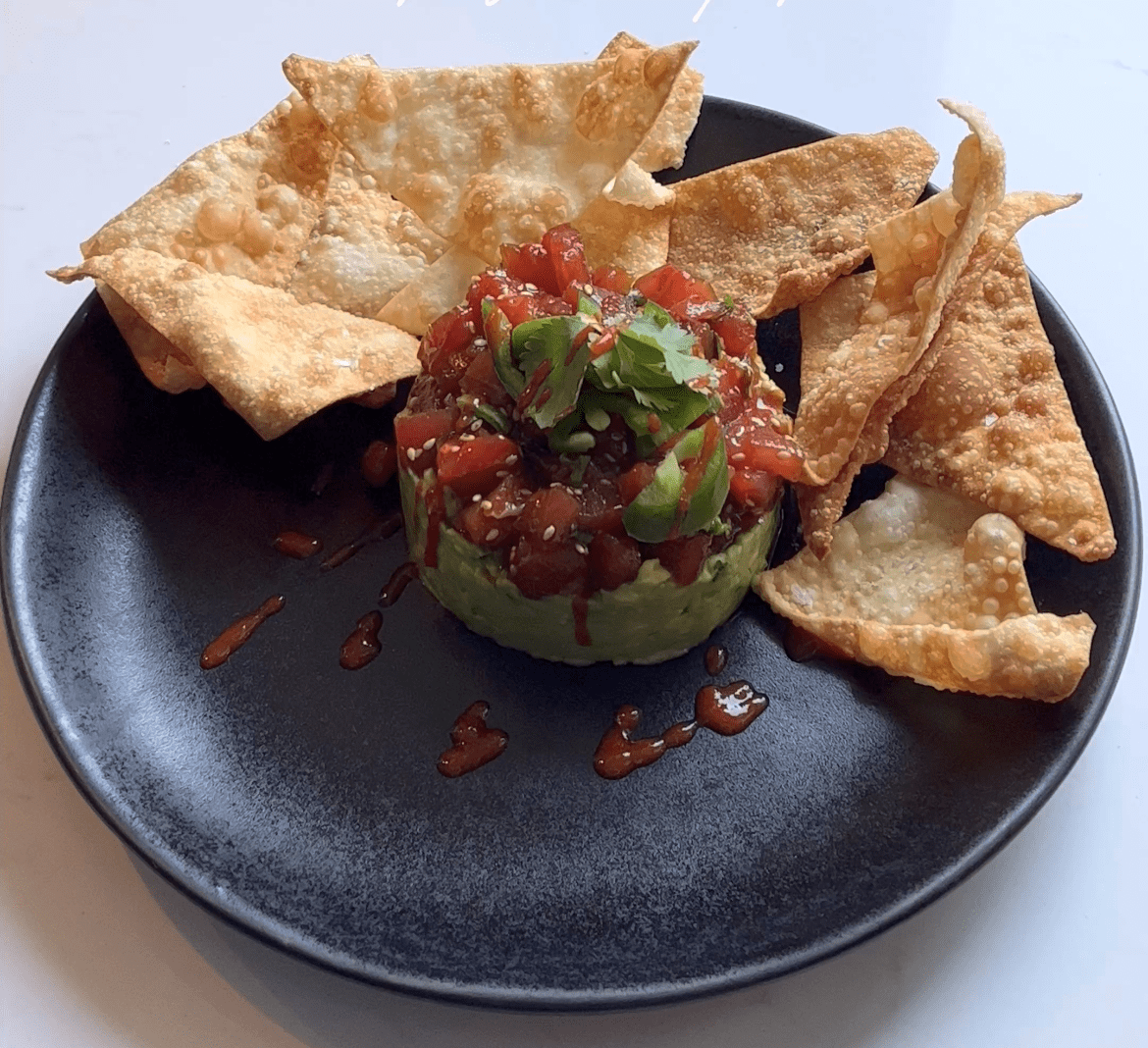  Stacked Tuna Poke with Crispy Wontons