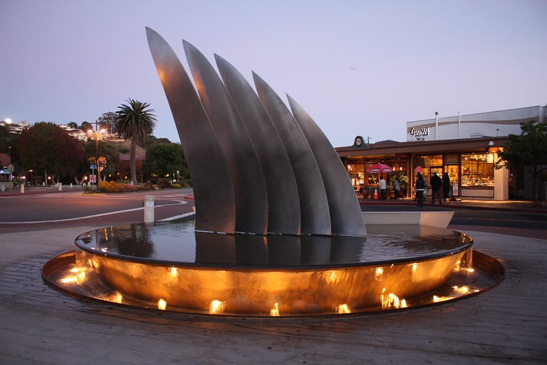 Public sculpture in a Tiburon waterfront gathering space