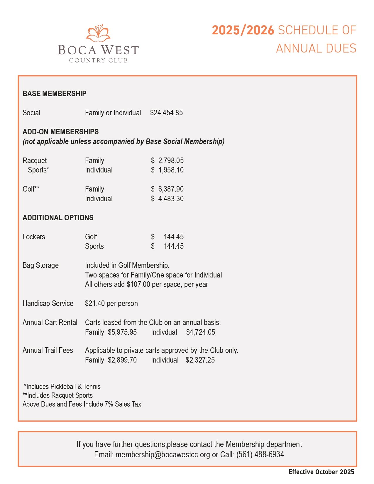 Boca West Schedule of Annual Dues 2025 2026