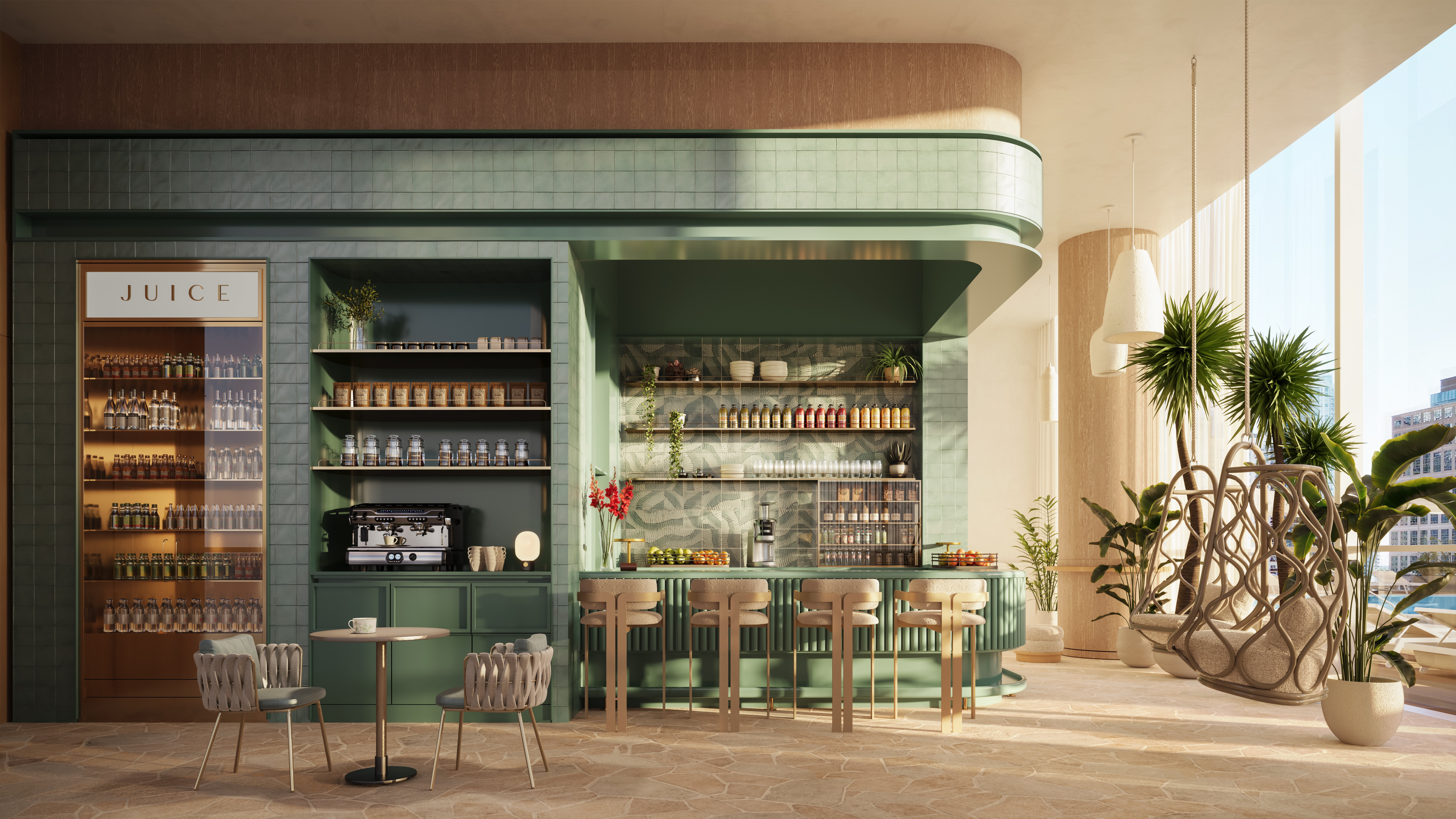 Rendering of the café and bar at Viceroy Residences Fort Lauderdale