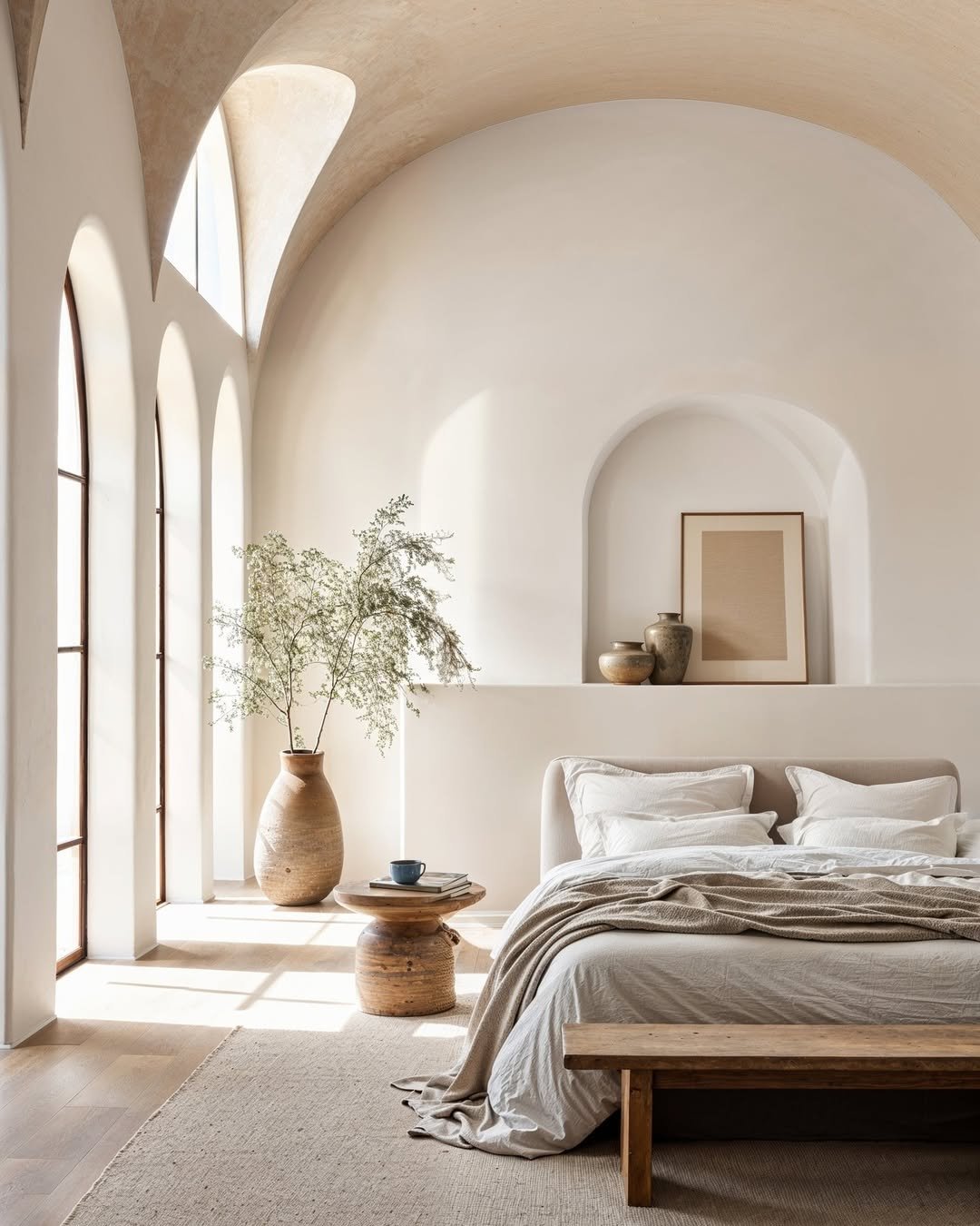 Luxury bedroom with elegant architecture and neutral interiors, illustrating strategic home preparation and presentation before listing a property.